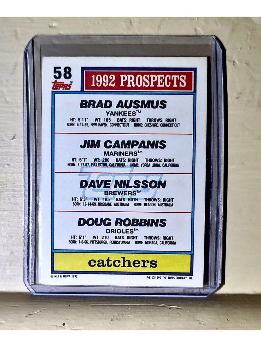 1992 Top Prospects Catchers Topps Baseball Card #58